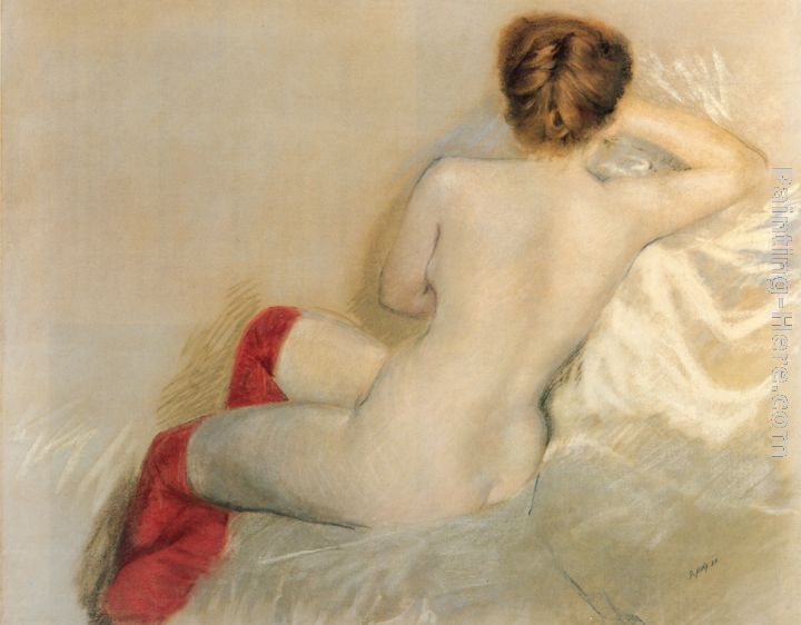 Nudo con le Calze Rosse painting - Giuseppe de Nittis Nudo con le Calze Rosse art painting